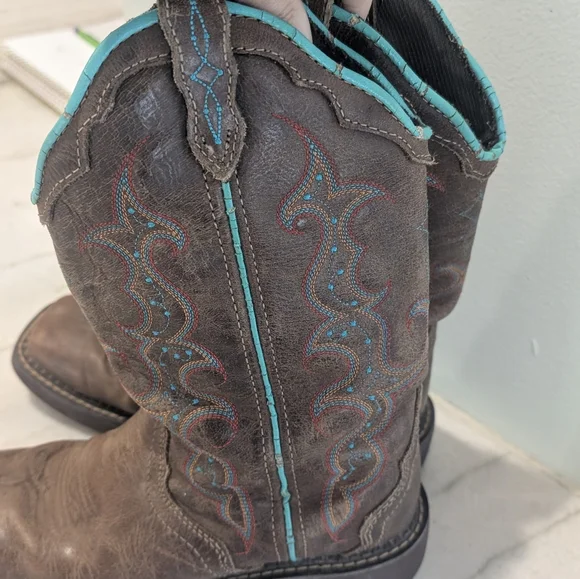 Justin Boots Gypsy Raya Brown and Teal Cowboy Boots Women's Size 7 - Picture 8 of 13